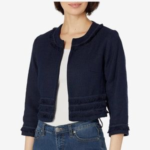 Karl Lagerfeld Paris Frayed Tweed Cropped Jacket